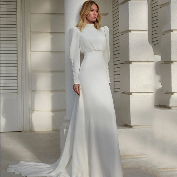Customized Modern High Neck Chiffon Wedding Dress Gown
