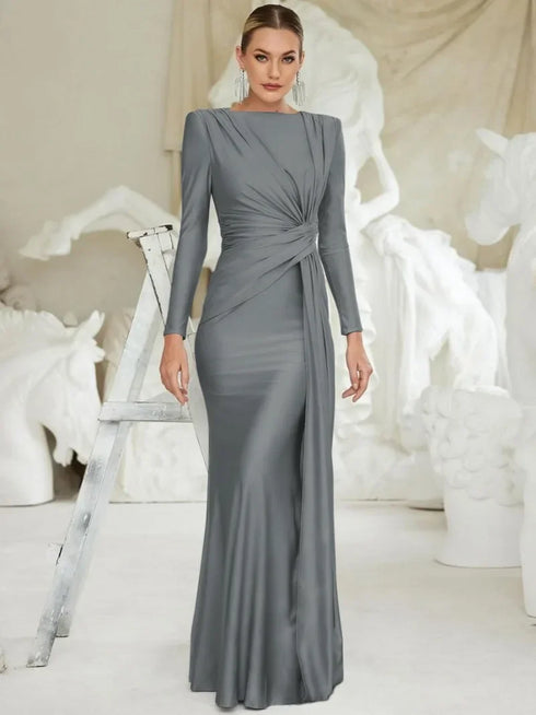 Luxury Women's Formal Occasion Dress Elegant O-neck Long Sleeve Bodycon Evening Party Robe