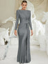 Luxury Women's Formal Occasion Dress Elegant O-neck Long Sleeve Bodycon Evening Party Robe