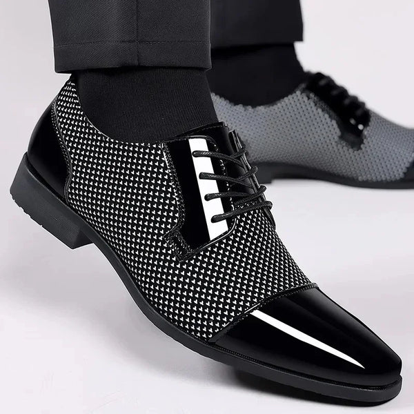Elegant Lace-Up Oxfords for Men - PU Leather Formal Dress Shoes for Office, Weddings, and Casual Events - Luxury Pointed Toe Style