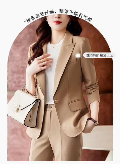 Korean Elegant Casual Blazer Coat and Flare Pants Two-Piece Women's Suit Set for Autumn/Winter Fashion