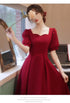 Elegant Red Midi Dress Women Summer Vintage Evening Party Dress Casual Fashion Formal Occasions One Piece Dress