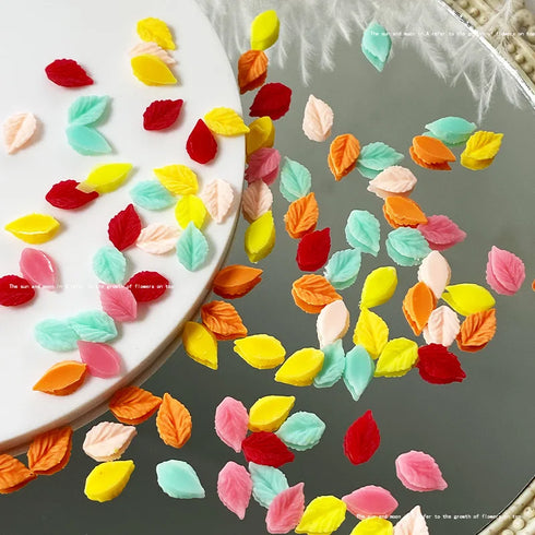 50pcs 3D Kawaii Colorful Leaf Nail Art Charms - Mixed Resin Nail Decorations and Acrylic Rhinestones for DIY Manicure Accessories and Press-On Nails