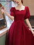 Elegant Red Midi Dress Women Summer Vintage Evening Party Dress Casual Fashion Formal Occasions One Piece Dress