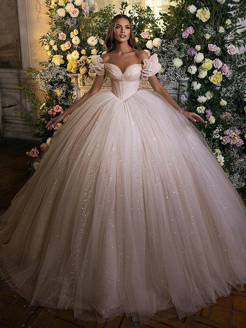 Gorgeous Ball Gowns Princess Wedding Dress Corset Sweetheart Neck Tulle Bride Dresses