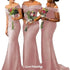 Off Shoulder Satin Mermaid Bridesmaid Dress With Ruched Detailing And Sweep Train
