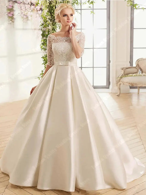 Classic Bright Satin A-Line Wedding Gowns for Brides