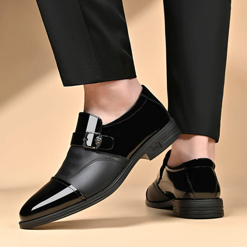 Italian Buckle Loafers for Men Stylish Leather Casual Dress Shoes for Business and Leisure
