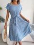 Chic Floral A-Line Dress for Women - Spring Summer Short Sleeve Pleated Style