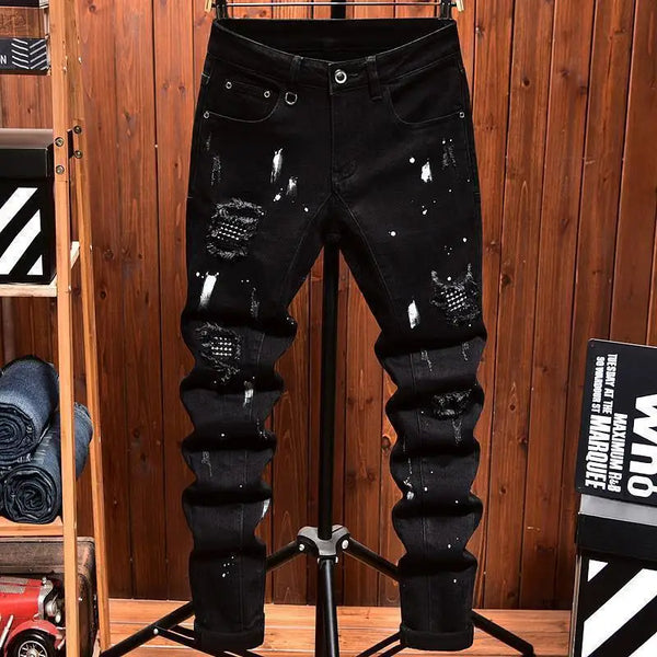 Fashion Trendy Slim Denim Jeans Men Casual Ripped Trousers
