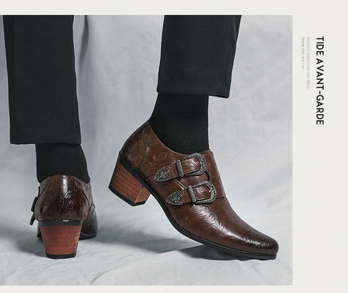 Men's Wedding Shoes Fashion Slim Fit Pointed High Heel Leather Dress Shoes Classic Vintage Style