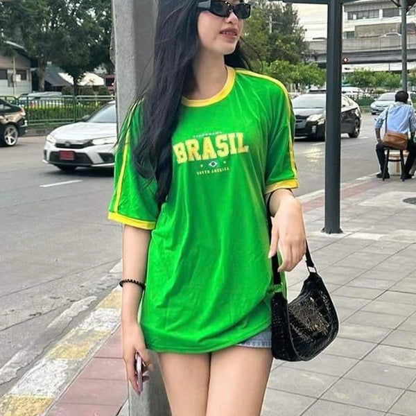 Europe and the United States loose letters yellow green top Y2K women's summer T-shirt sexy clothing street