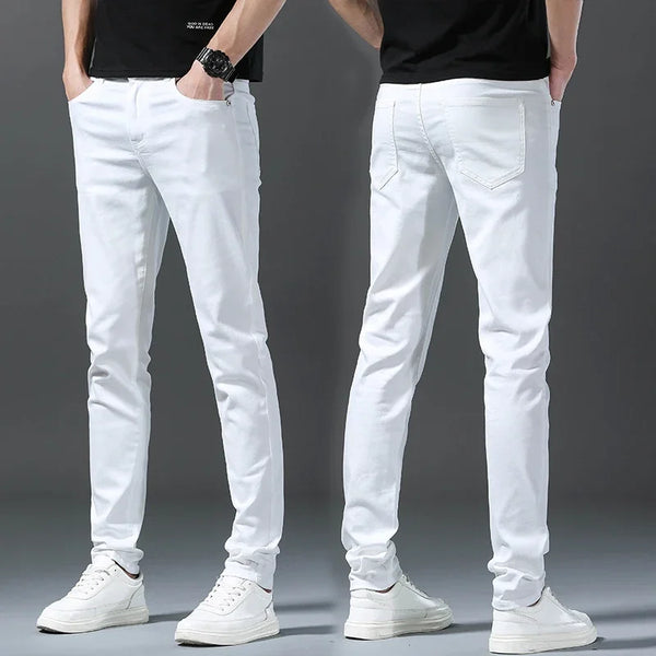 Fashionable Men's Solid Color Slim Fit Jeans Trousers