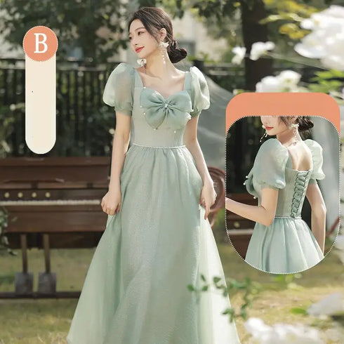 Bridesmaid Dress Elegant Tulle With Bow A Line Long Dress For Wedding Party Celebration Bridesmaid Dresses