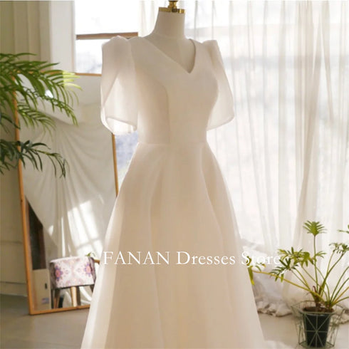 FANAN Elegant A-Line Wedding Dresses V-Neck Customized Gowns
