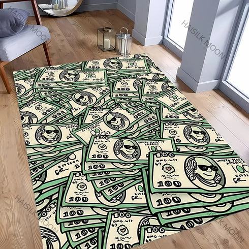 Dollar Theme Carpet Rug for Living Rooms Bedrooms and Office Areas Durable Machine Washable Mat Holiday Gift