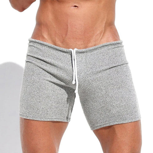 Mens Sexy Drawstring Ribbed Sleepwear Shorts Gym Sportswear