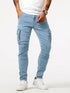 Elastic Denim Cargo Jeans For Men Slim Fit With Pockets Daily Wear