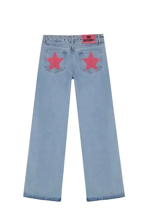 Baggy Jeans For Women With Stars Print Hip Hop Streetwear Style Loose Fit Denim Jeans