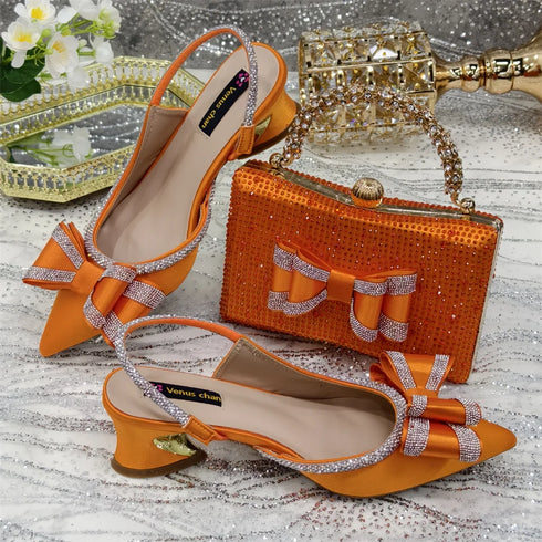 Yellow Women Shoes And Bag Set With Elegant Heels And Clutch