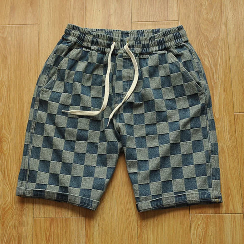 Graphic Plaid Shorts for Men Drawstring Designer Summer Cotton Stylish Thin