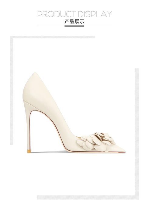 Classic Pointed Women's High Heels with Big Flower Detail - Fashionable and Comfortable Office Pumps for Stylish Women