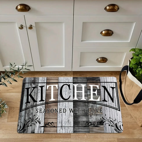 Kitchen Letter Print Area Rug Non-Slip Flannel Carpet Machine Washable for Home Living Room Bedroom