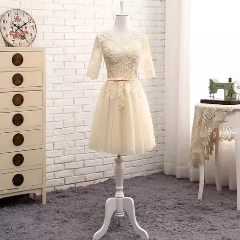 Bridesmaid Dress Elegant Floor-Length Organza Backless Lace With Built-In Bra Bridesmaid Dress Lace Appliques