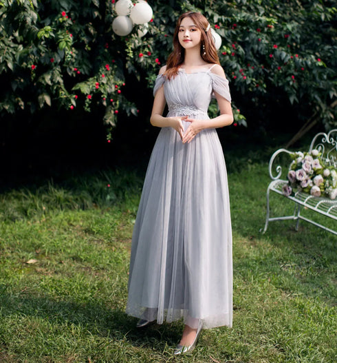 Bridesmaid Dress Elegant Tulle Ankle Length Gown With Elastic Waistband And Appliques Bridesmaid Dresses