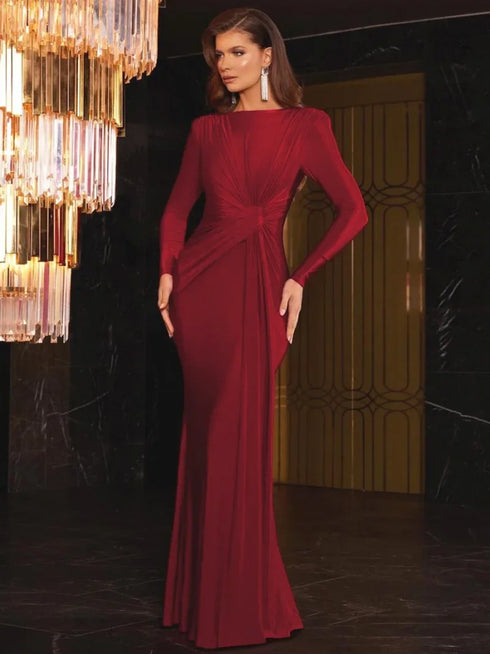 Luxury Women's Formal Occasion Dress Elegant O-neck Long Sleeve Bodycon Evening Party Robe