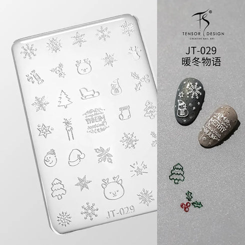 3D Relief Snowflake Sweater Carving Mold for Nail Art - Santa Claus and Elk Christmas Manicure DIY Template with Storage Box and Scraper