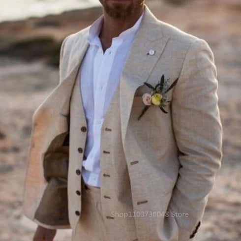 Groomsmen Notch Lapel Tuxedo Suit Set for Weddings and Beach Parties