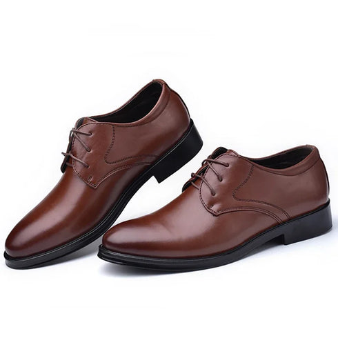 Elegant Black Leather Oxfords for Men - Formal Wedding, Party, and Office Business Shoes with Lace-Up Closure, Plus Size Available