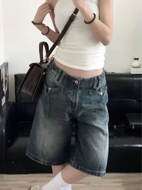 Baggy Denim Shorts Vintage High Waist Women Loose Fit Casual Streetwear Silhouette Jorts