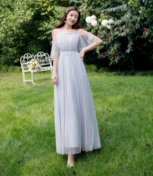 Bridesmaid Dress Elegant Tulle Ankle Length Gown With Elastic Waistband And Appliques Bridesmaid Dresses