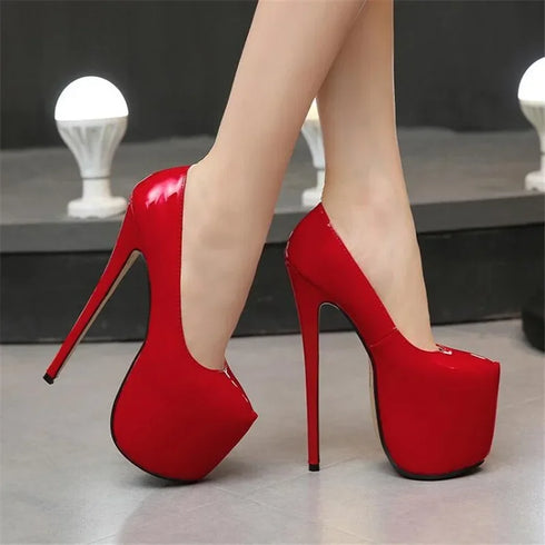 Elegant 18cm Super High Heels Pumps for Women - Chic Leather Wedding & Party Footwear