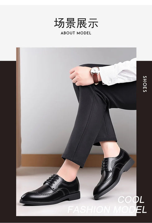 Men Classic Retro Brogues Lace Up Business Leather Shoes Formal Office Flats Wedding Party Oxford Shoes