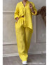 Chic Casual Women's Two Piece Set: Long Sleeve Pocket Shirt and Wide Leg Pants for Effortless Spring/Summer Style - Perfect Summer Outfits Inspo for the Modern Office Lady