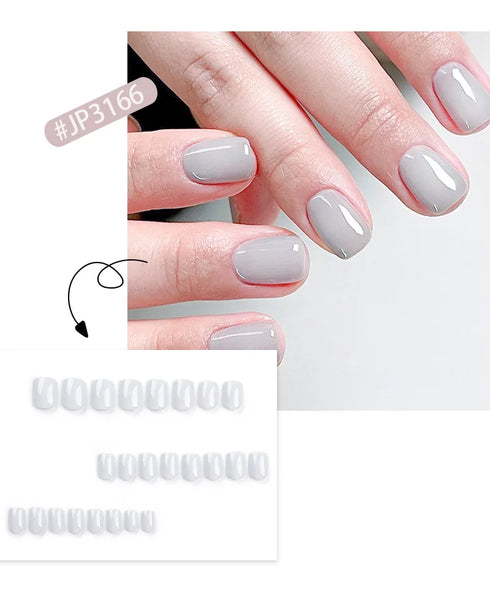 Glossy Solid Color Short Square Detachable Fake Nails Set - Wearable Finished Press On Nails with Glue for Effortless Nail Art Enjoyment
