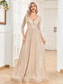 Elegant V Neck Long Sleeve Sequins Evening Gown for Formal Occasions