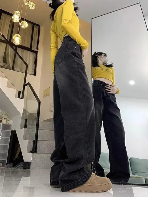 Trendy Vintage Fleece-lined Straight-leg Jeans for Women - Perfect for Autumn/Winter Loose-fit High-waisted Bell Bottoms - Fall Outfits with Jeans Inspiration