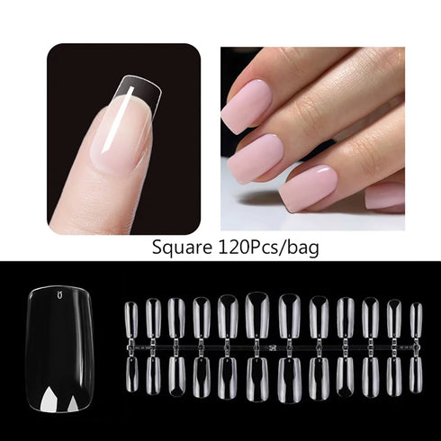 120pcs Coffin Shape Clear Full Cover Fake Nails - Long Press On Acrylic Nail Tips for Autumn Nails