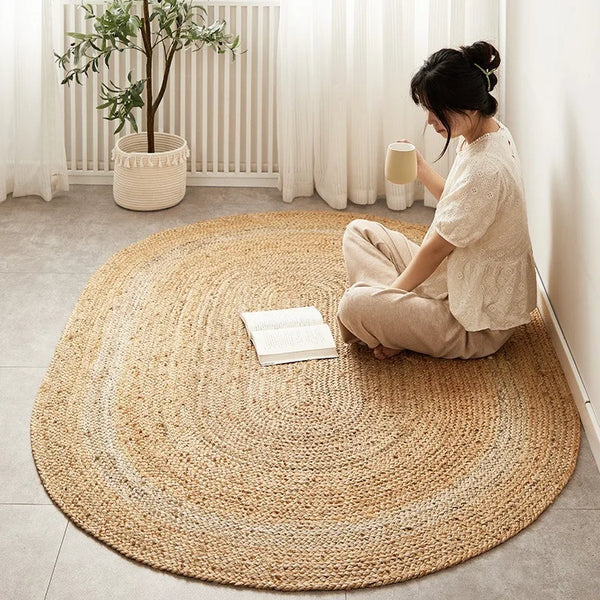 Hand-Woven Jute Carpet for Living Room Multi-Scene Use Double-Sided Entrance Mat