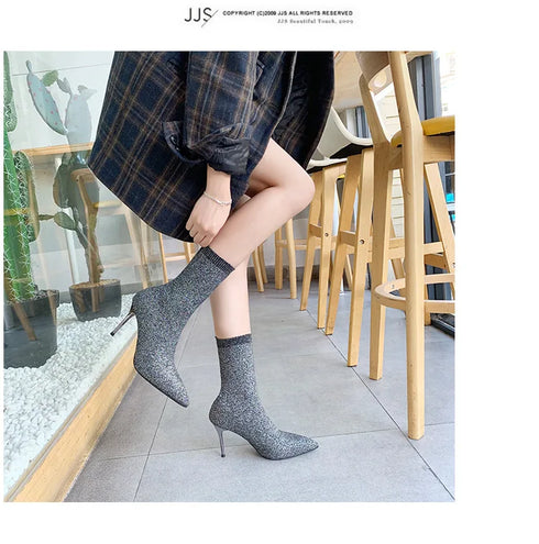Sexy Sock Boots Knitting Stretch High Heels for Women Fashion Shoes Ankle Boots