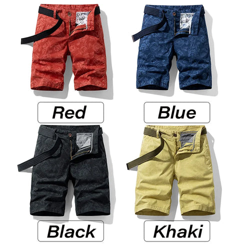 Summer Men Cotton Print Cargo Shorts Casual Breeches Jogger Pants