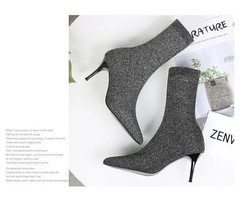 Sexy Sock Boots Knitting Stretch High Heels for Women Fashion Shoes Ankle Boots