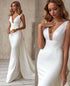 Satin Mermaid Wedding Dresses Elegant Women V Neck Backless Gowns