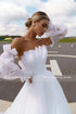 Customized Boat Neck Detachable Puff Sleeve A-Line Wedding Dresses