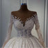 Customized Elegant Wedding Dress Illusion Neck Long Sleeves Lace Appliques Pearls Beads Bride Gowns