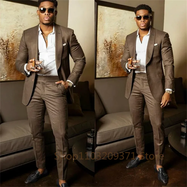 Dark Brown Men Business Suit Tuxedos Formal 2 Piece Set
